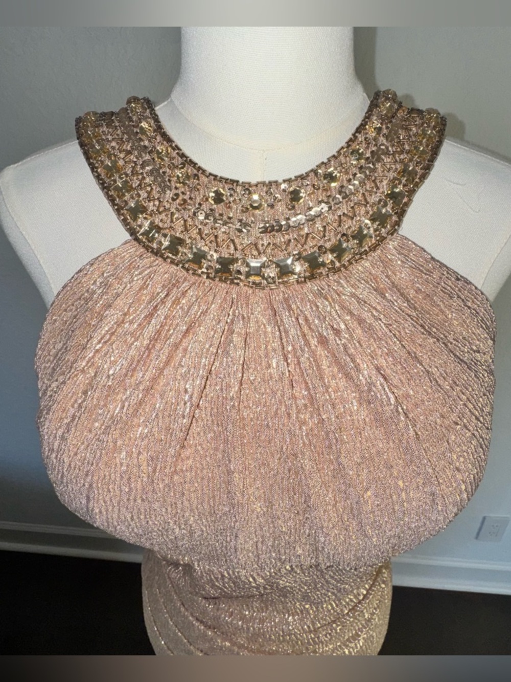 Vintage Cache dress 💗💎👸🏻🏺🥂soft champagne shimmer with embellished neck line